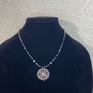 Chic Silver and Black Pendant Necklace